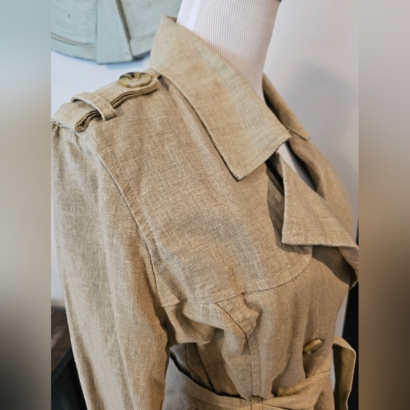 Old Navy Vintage Y2K •Size Small• Belted Linen Blend Pea Coat Tan - Picture 3 of 8